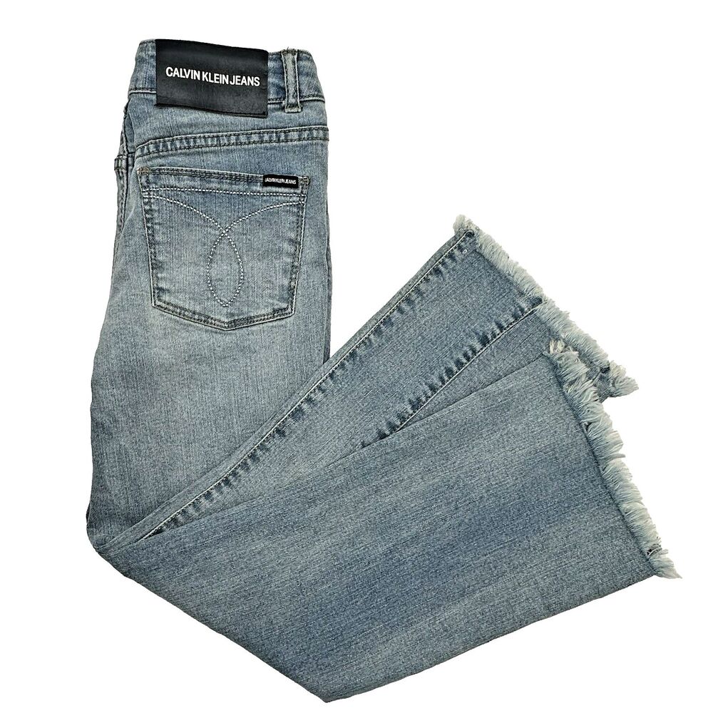 Calvin Klein Jeans Ankle Flare Girls Size 10 Fringe Raw Bottoms Stretch NWT